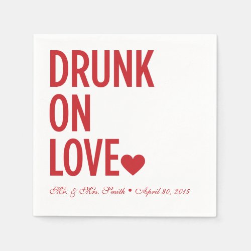 Drunk on Love Wedding Napkins Red
