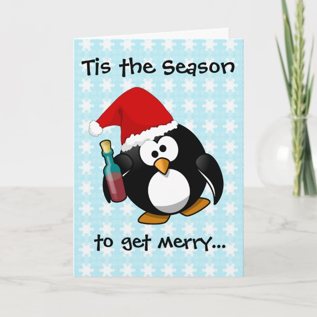 Drunk Penguin Holiday Card (Front)