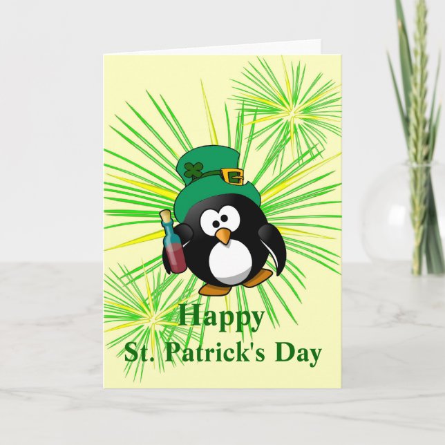 Drunk Penguin With Booze - Customizable Card (Front)