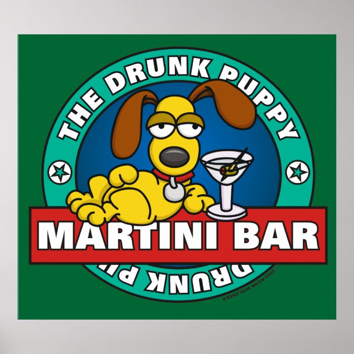 Drunk Puppy Martini Bar Poster