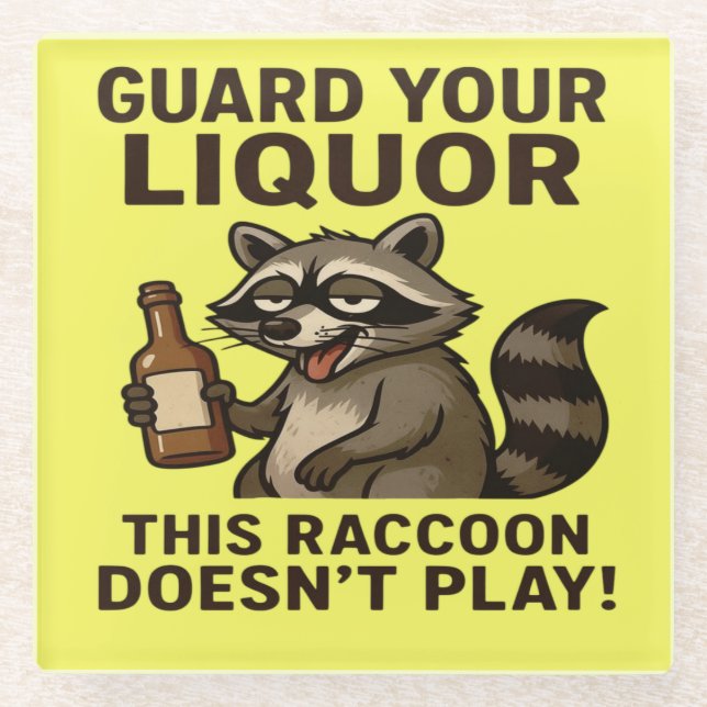 Drunk Raccoon Glass Coaster (Front)