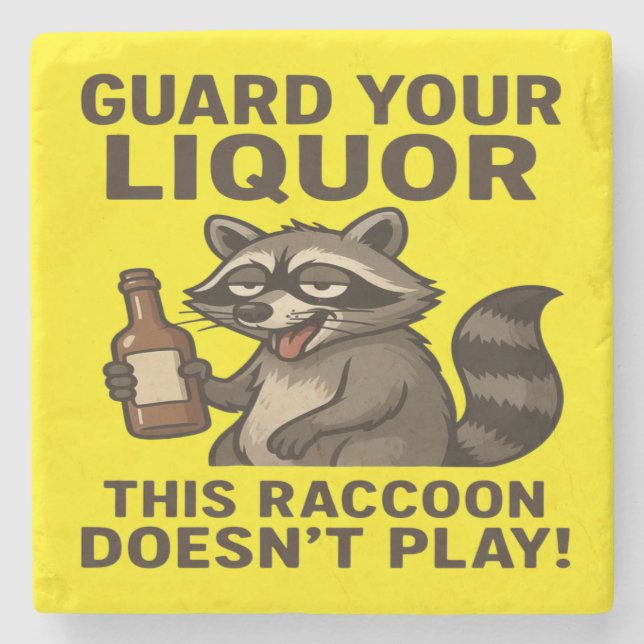 Drunk Raccoon Stone Coaster (Front)