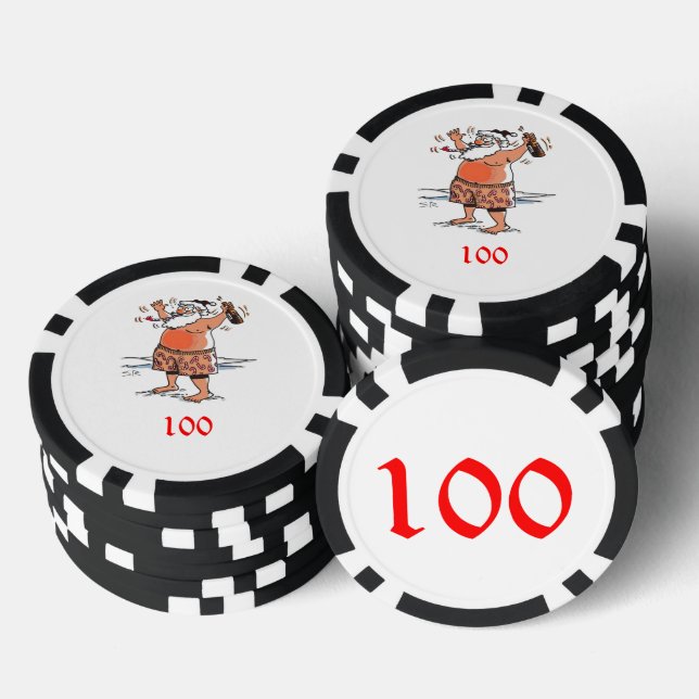 Drunk Santa black 100 striped poker chip (Stack)