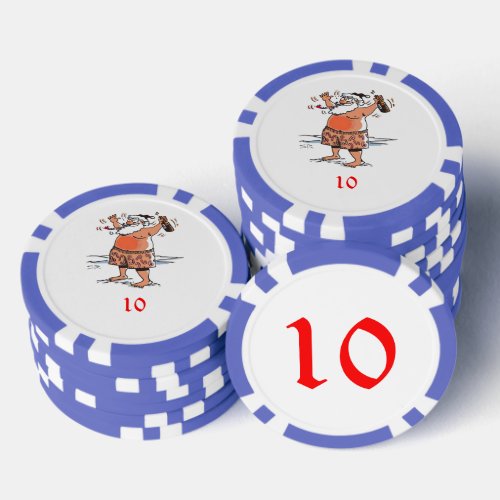 Drunk Santa blue 10 striped poker chip