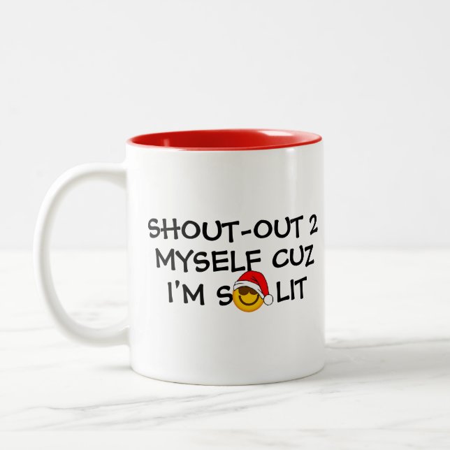 Drunk Santa Emoji Coffee Mug - Cool Lit Two Tone (Left)