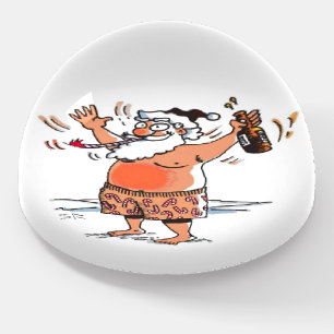 Drunk Santa glass dome paperweight