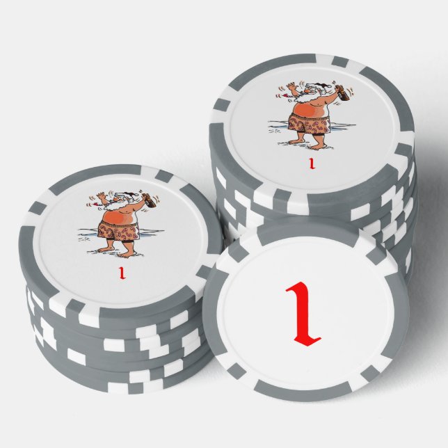Drunk Santa gray 1 striped poker chip (Stack)