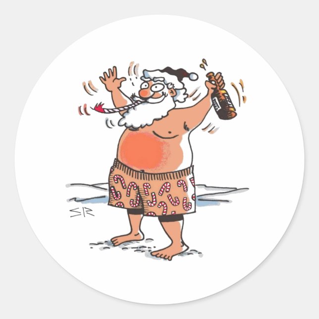 Drunk Santa large round stickers (Front)