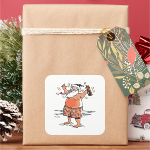 Drunk Santa large square stickers