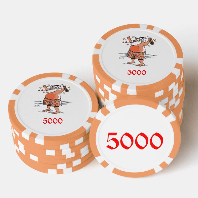 Drunk Santa orange 5000 striped poker chip (Stack)