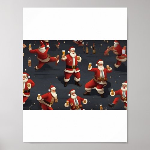 drunk Santa performing clogging dance Poster