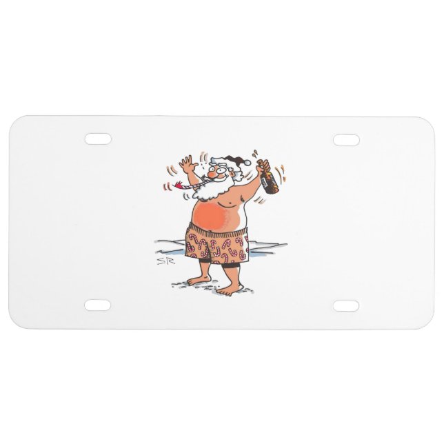 Drunk Santa plastic car license plate (Front)