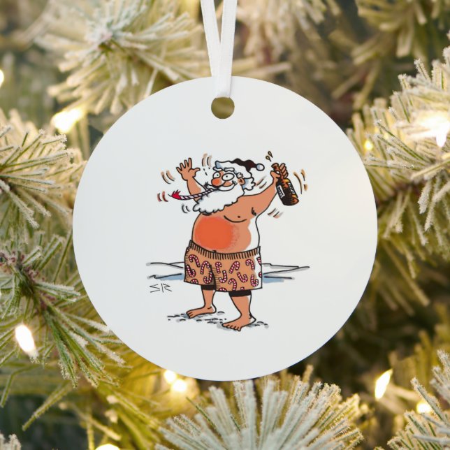 Drunk Santa round metal ornament (Insitu)