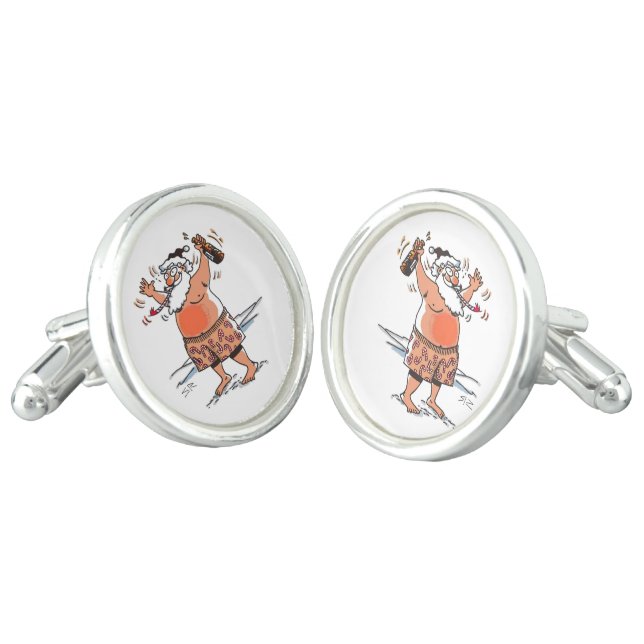 Drunk Santa silver plated cufflinks (Angled)