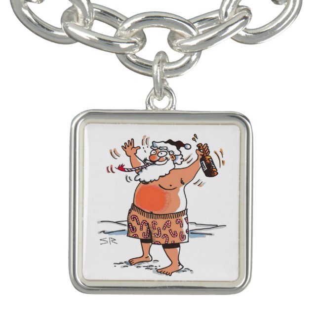 Drunk Santa silver square charm bracelet (Design)