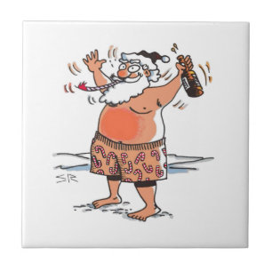 Drunk Santa small ceramic tile