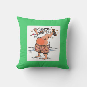 Drunk Santa square green throw pillow