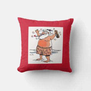 Drunk Santa square red throw pillow