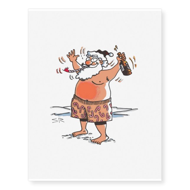 Drunk Santa temporary tattoo large (Front)
