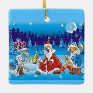 drunk Santa ugly xmas Ceramic Ornament