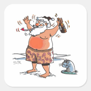 Drunk Santa w seal large square stickers