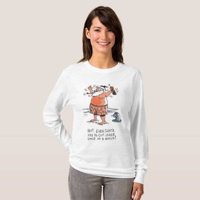 Drunk Santa w seal women white long sleeve shirt (Front Full)