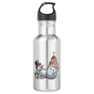 Drunk snowman with a bottle of whiskey.