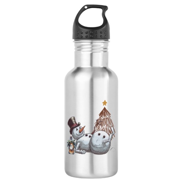 Drunk snowman with a bottle of whiskey. (Front)