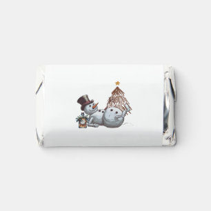 Drunk snowman with a bottle of whiskey. hershey's miniatures