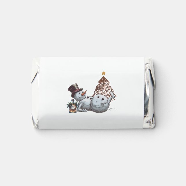 Drunk snowman with a bottle of whiskey. hershey's miniatures (Front)