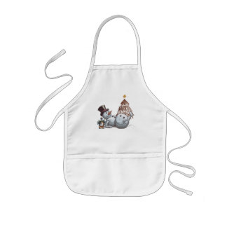 Drunk snowman with a bottle of whiskey. kids' apron