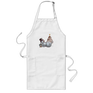 Drunk snowman with a bottle of whiskey. long apron