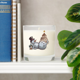 Drunk snowman with a bottle of whiskey. scented candle