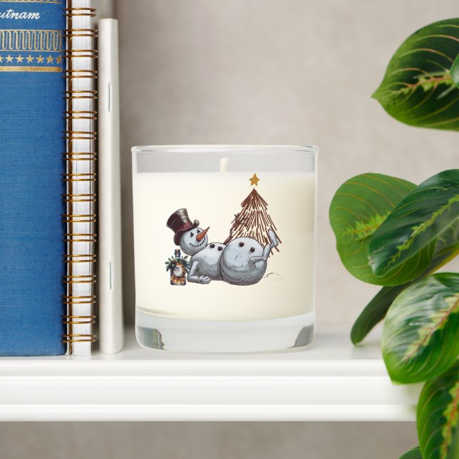 Drunk snowman with a bottle of whiskey. scented candle (Shelf)