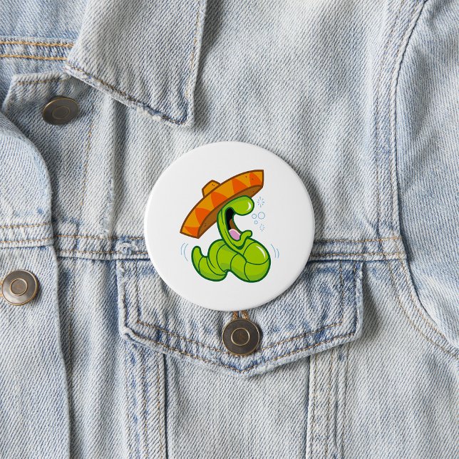 Drunk Worm with Sombrero Mexican Party Button (Creator Uploaded)