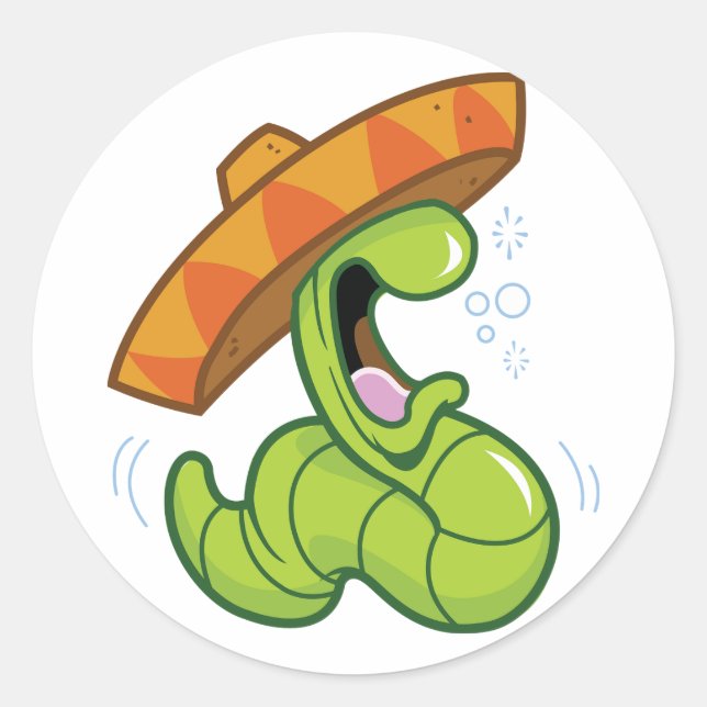 Drunk Worm with Sombrero Mexican Party Classic Round Sticker (Front)