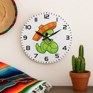 Drunk Worm with Sombrero Mexican Party Large Clock