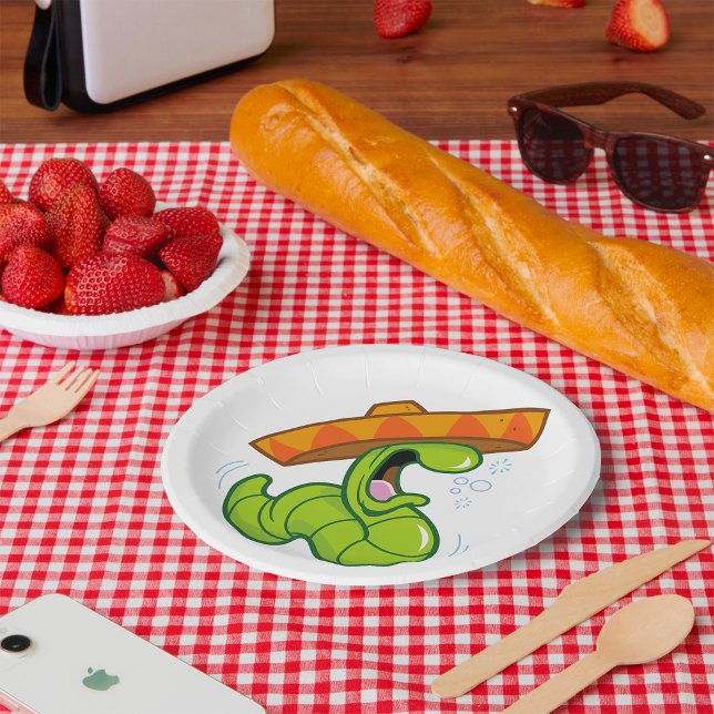 Drunk Worm with Sombrero Mexican Party Paper Plates (Creator Uploaded)