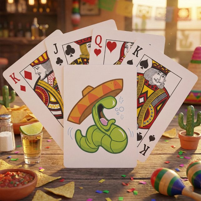 Drunk Worm with Sombrero Mexican Party Poker Cards (Creator Uploaded)