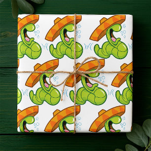 Drunk Worm with Sombrero Mexican Party Wrapping Paper