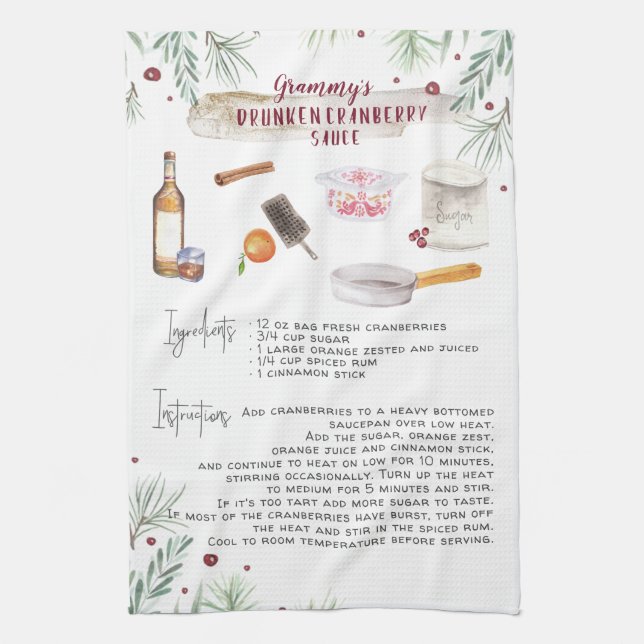 Drunken Cranberry Sauce | Recipe Heirloom Kitchen Towel (Vertical)