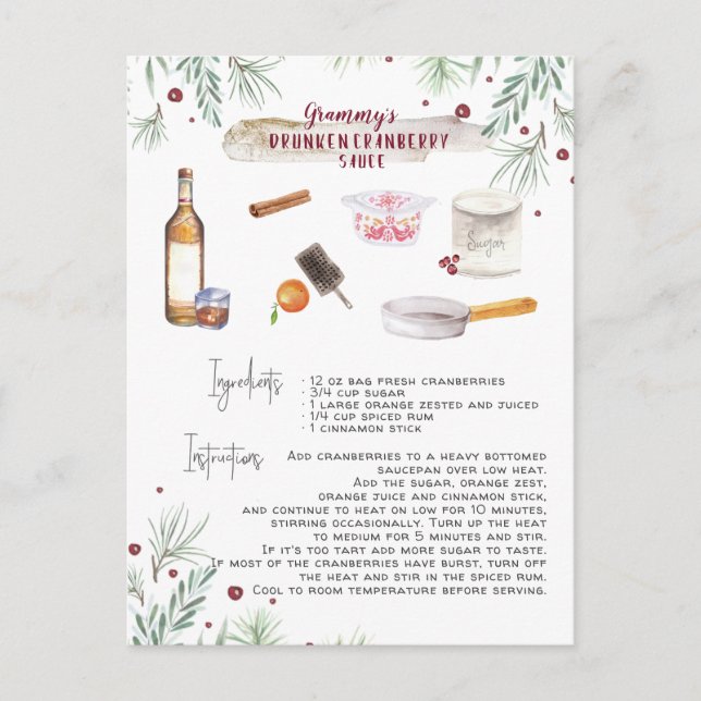Drunken Cranberry Sauce Recipe | Holiday Postcard (Front)