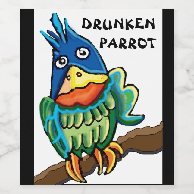Drunken parrot comic bird wine label (Single Label)