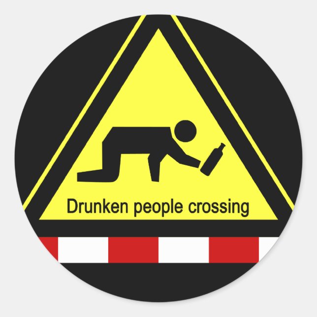 Drunken people crossing ⚠ Thai Sign ⚠ Classic Round Sticker (Front)