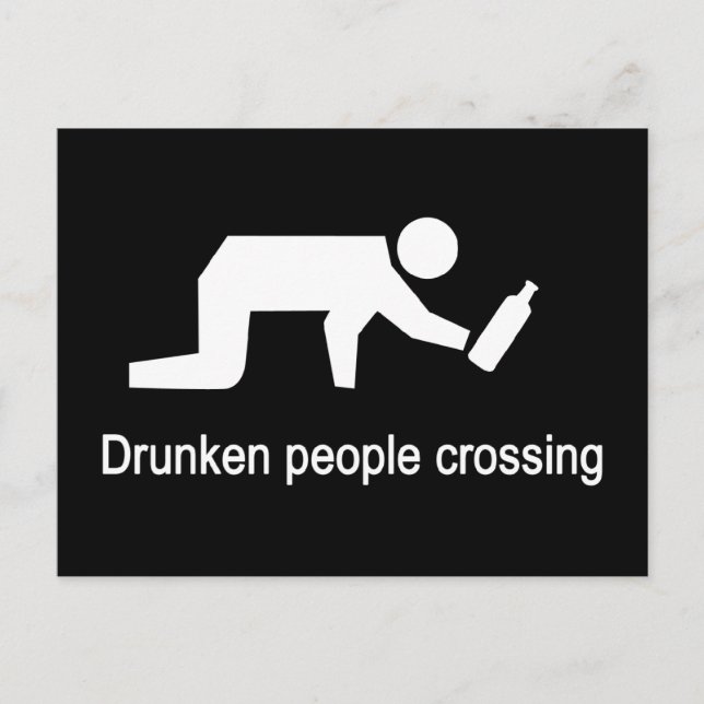 Drunken people crossing ⚠ Thai Sign ⚠ Postcard (Front)