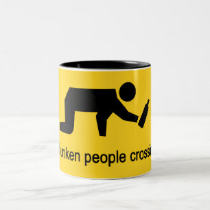 Drunken people crossing ⚠ Thai Sign ⚠ Two-Tone Coffee Mug