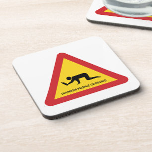DRUNKEN PEOPLE CROSSING TRAFFIC SIGN BEVERAGE COASTER