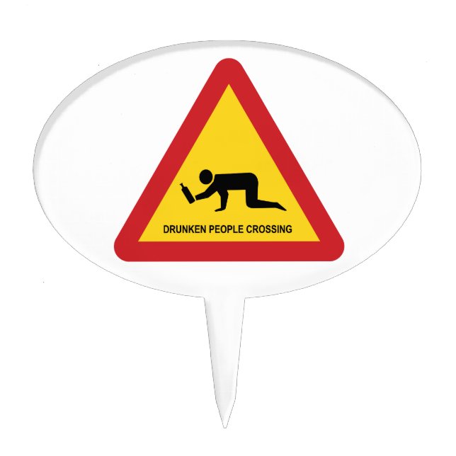 DRUNKEN PEOPLE CROSSING TRAFFIC SIGN CAKE TOPPER (Front)