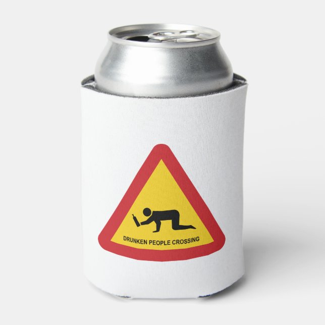 DRUNKEN PEOPLE CROSSING TRAFFIC SIGN CAN COOLER (Can Front)