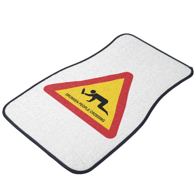 DRUNKEN PEOPLE CROSSING TRAFFIC SIGN CAR FLOOR MAT (Angled)